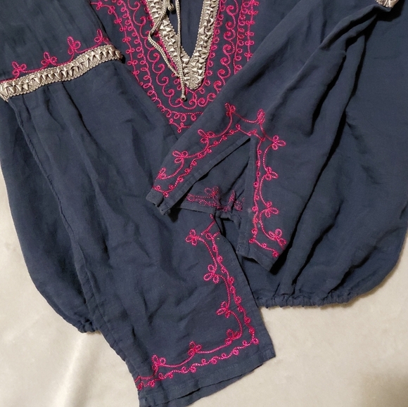 Free People Blue & Pink Boho Embroidered Ribbon Top Size XS - Picture 6 of 8